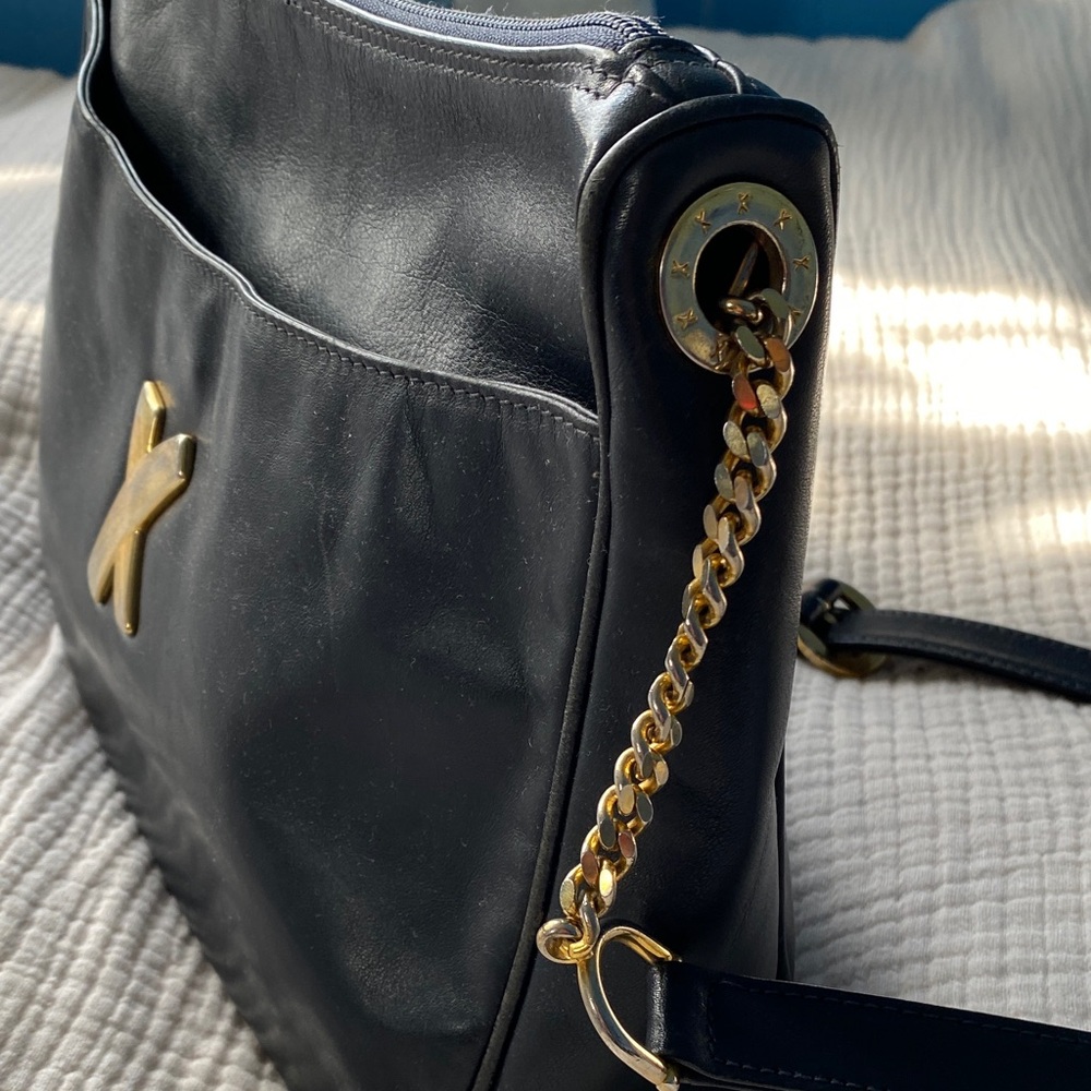 Paloma Picasso Dark Blue Leather Shoulder Bag - Picture 5 of 13